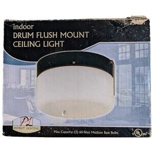 Patriot Lighting Indoor Drum Flush Mount Light Bronze Finish, Frosted Opal Glass